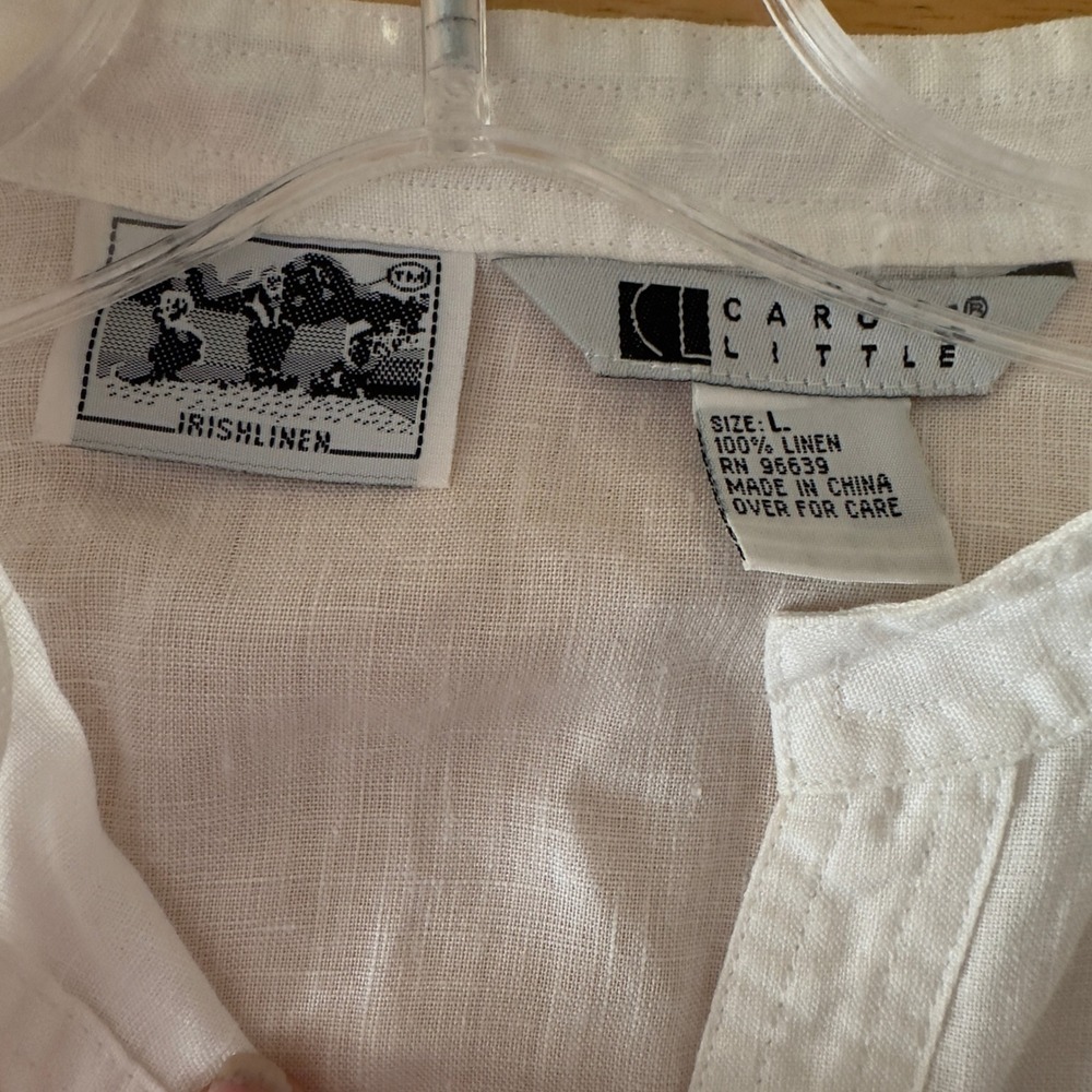 Carol Little Blouse Linen Embroidered Mandarin Collar Quiet Luxury White L - Picture 3 of 4